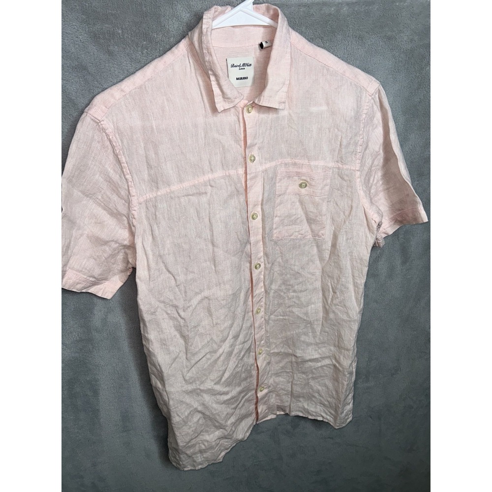Baird McNutt Murano 100% Linen Button Up Shirt Mens Small pink Short Sleeve